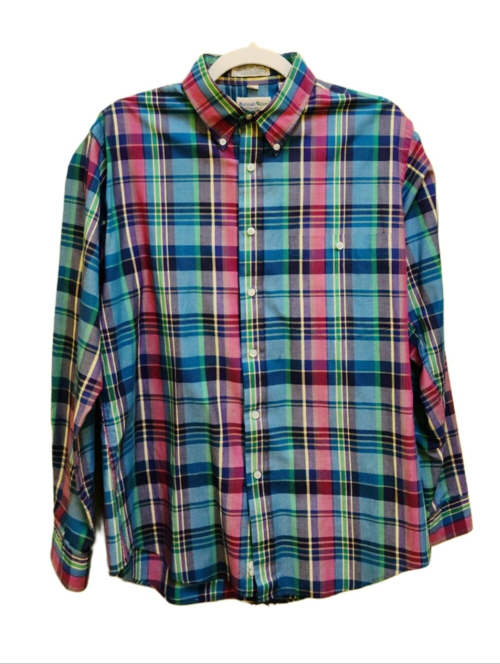 Men's Plaid Button-Down Shirt in Blue & Pink